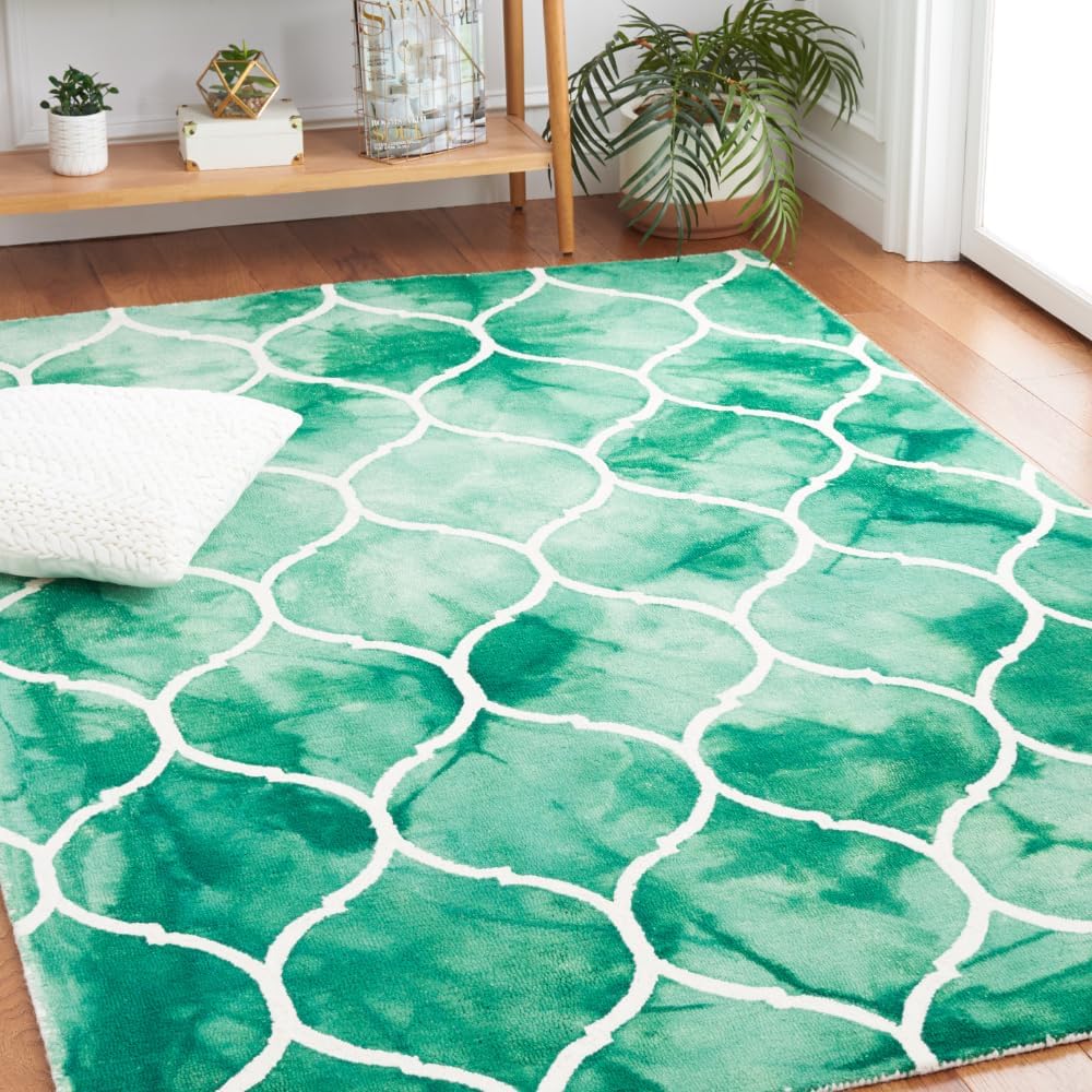 SAFAVIEH Dip Dye Collection 2' x 3' Blue/Ivory DDY685G Handmade Trellis Watercolor Premium Wool Accent Rug