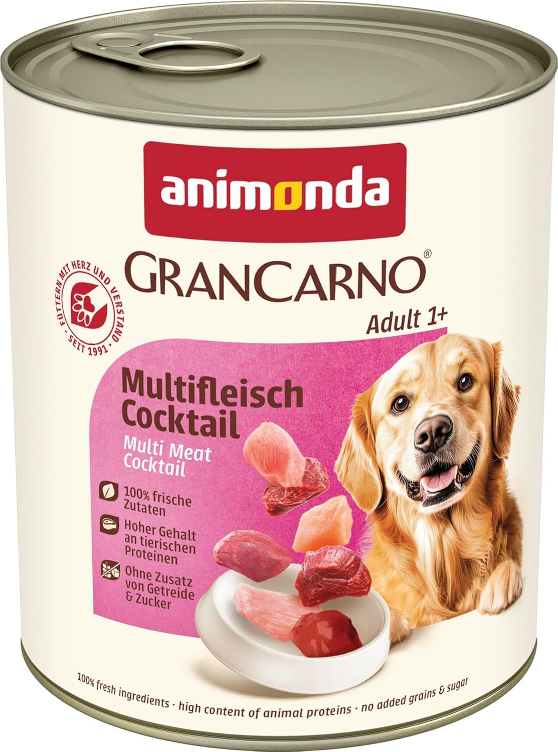Animonda GranCarno - Cóctel multicarne para Adultos (6 x 800 g), Comida húmeda para Perros Adultos, con Ingredientes carnales 100% Frescos, sin Cereales Mezcla de cóctel multicarne 1 unidad (Paquete de 6)