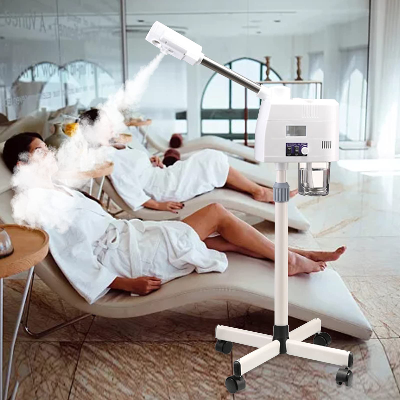 Vaporizador facial de ozono, limpiador de poros, vapor, máquina de spa, dispositivo de vapor, diseño retráctil, 4 rollos, sauna facial con función de protección contra incendios secos