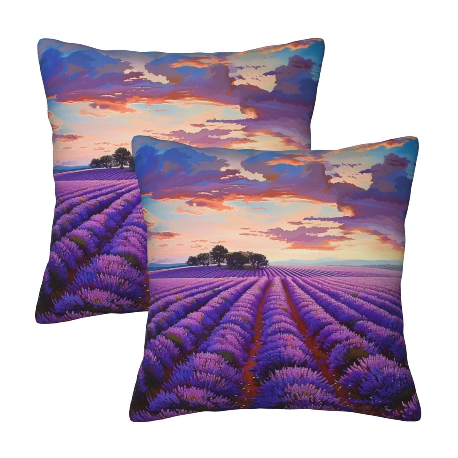 kkvhhyuo lavender fields Print Pillow Covers Set of 2, Square Decorative Cushion Covers with Hidden Zipper, Throw Pillow Cases for Living Room Sofa Bed Chair, 50x50 cm