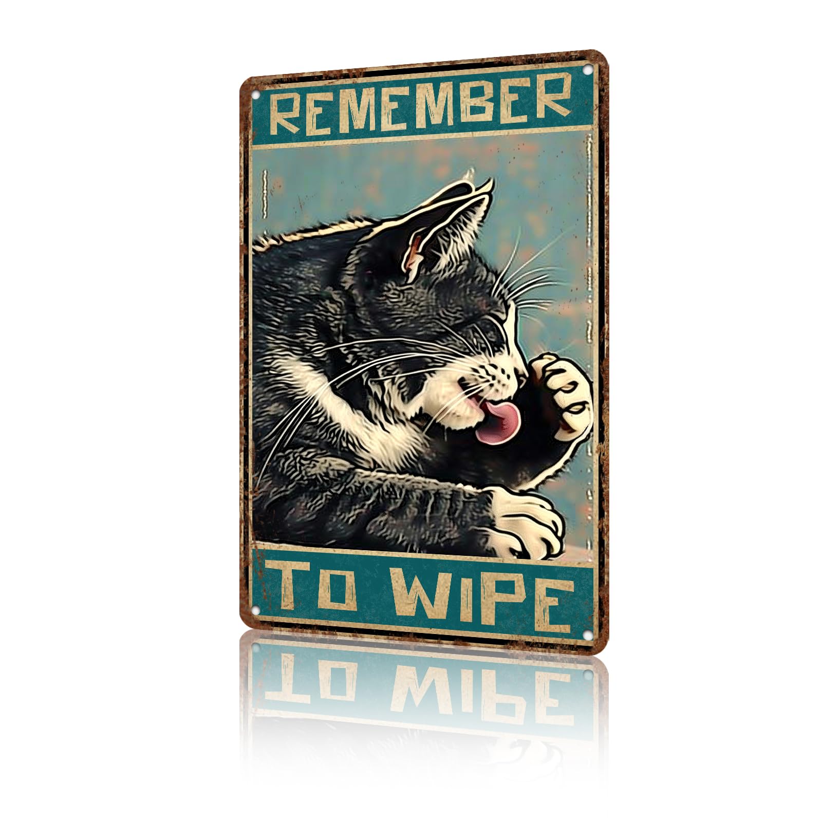 Anceky Remember to Wipe Cat Tin Signs Vintage Metal Sign Retro Wall Decor for Garage Home Yard Bar Cafe Fence 12×8 Inch