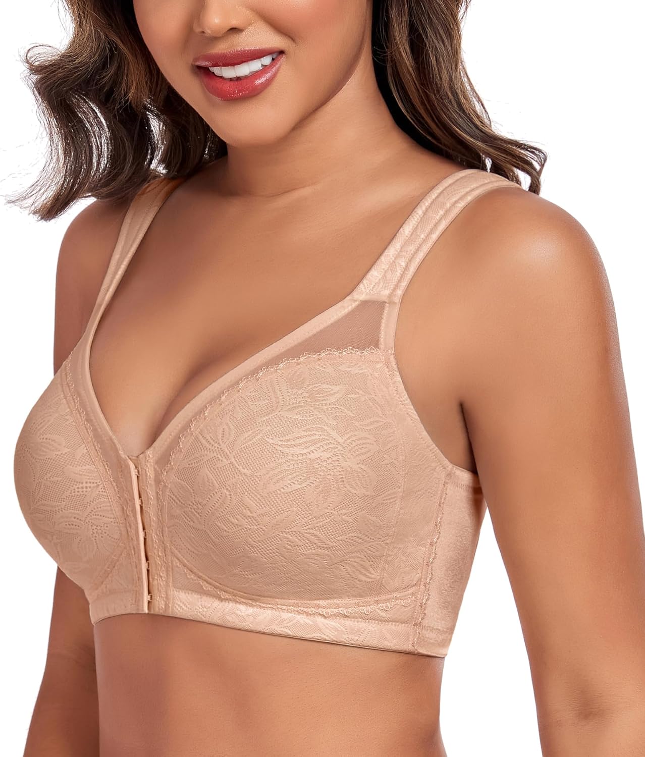 DotVol Women's Plus Size Front Closure Minimizer Bras Comfort Wirefree Non Padded Back Support Posture Bra - Image 4