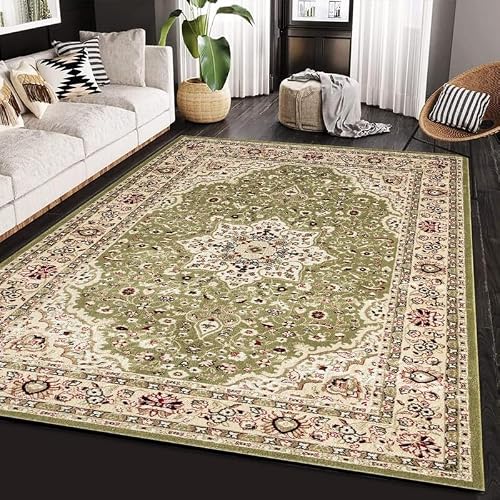 Image of Cozy Haven Heritage Collection Rug – Large Washable Non-slip Carpet for Living Room, Bedroom, Lounge Dining, Kitchen Thick Soft Indoor Floor Rugs (Green, 120x170 cm)