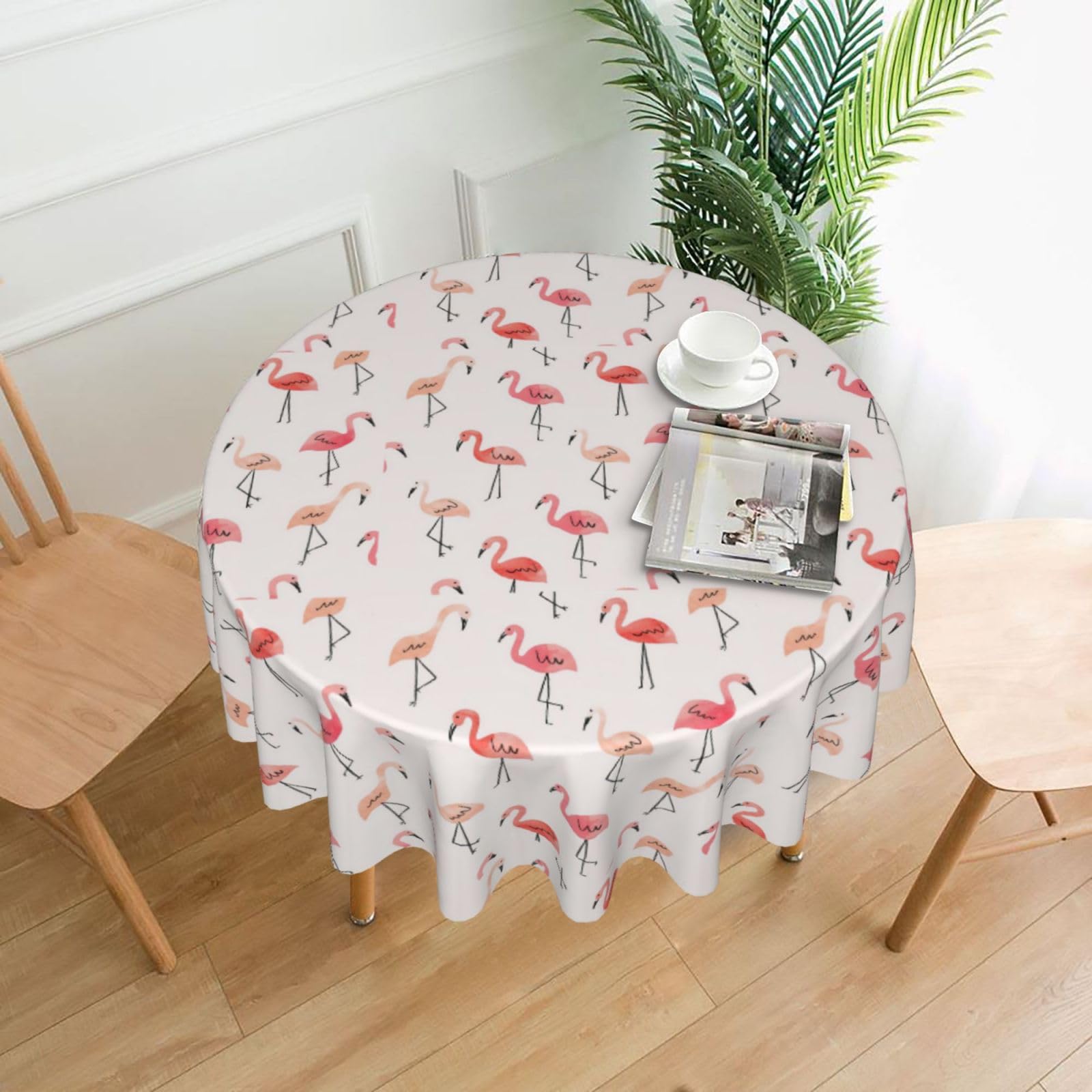 Nbtghga Flamingo. Print Tablecloth Round Border Table Cloth Cover Decorative For Party Holiday Dinning Tabletop Home
