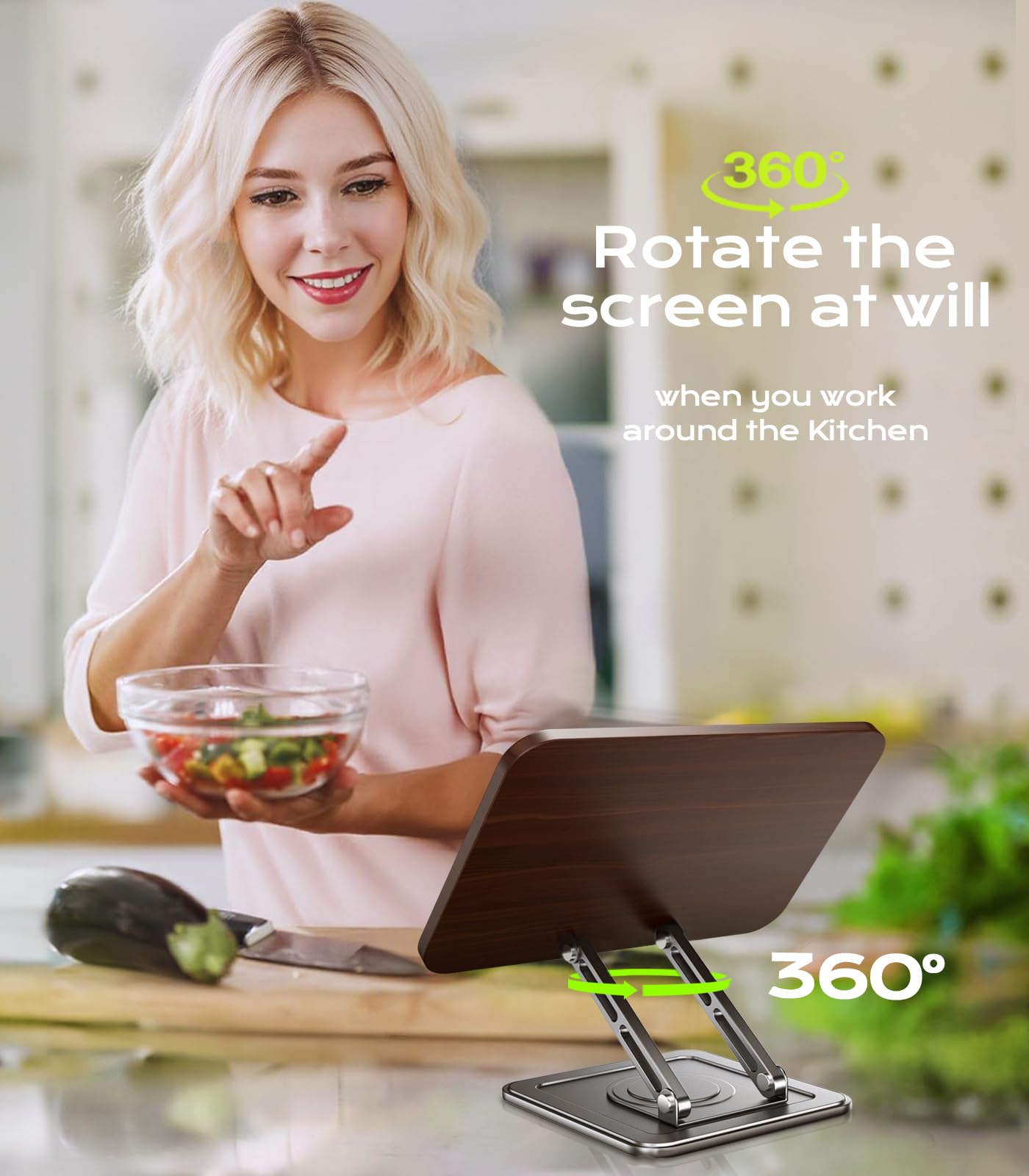 Book Stand for Reading Adjustable Book Holder with 360 Rotating Bases Ergonomic Cookbook Stand Recipe Book Holder with — view 5