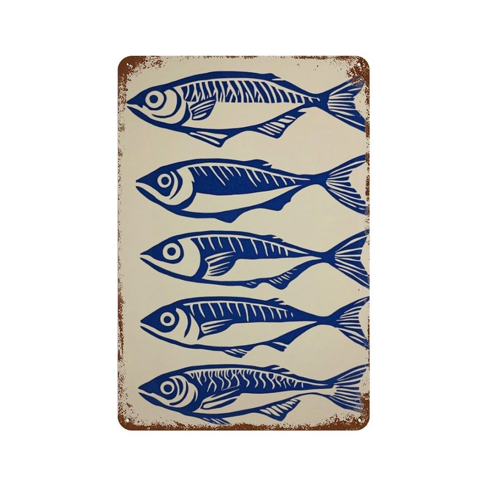 xiaoxiaoshen Blue Fish Coastal Kitchen Minimal Marine Nautical Wall Decor Art Metal Tin Poster Modern Home Decor Art Home Bar Shop Decorations Vintage Sign 30x20cm