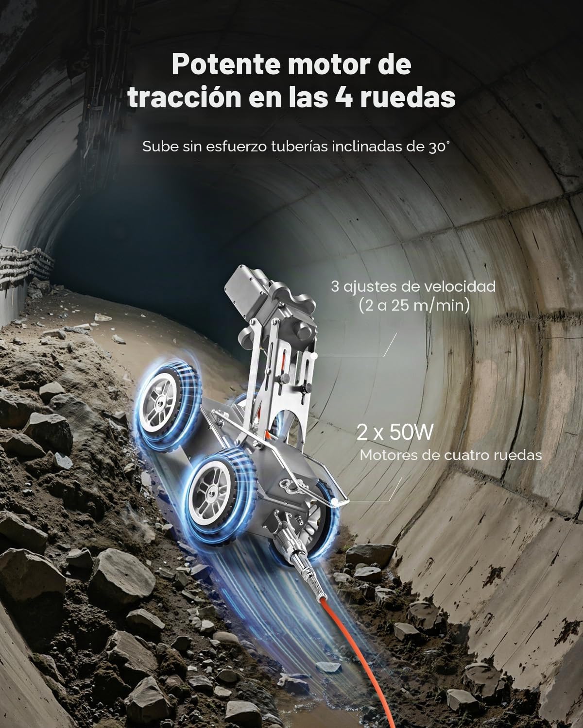 VEVOR Robot de Inspección de Tuberías de Alcantarillado, 60 m, Cámara Frontal y Trasera de 2 MP y Tableta Táctil, la de Plomería IP68 con Luces y Contador de Distancia para Tuberías Industriales