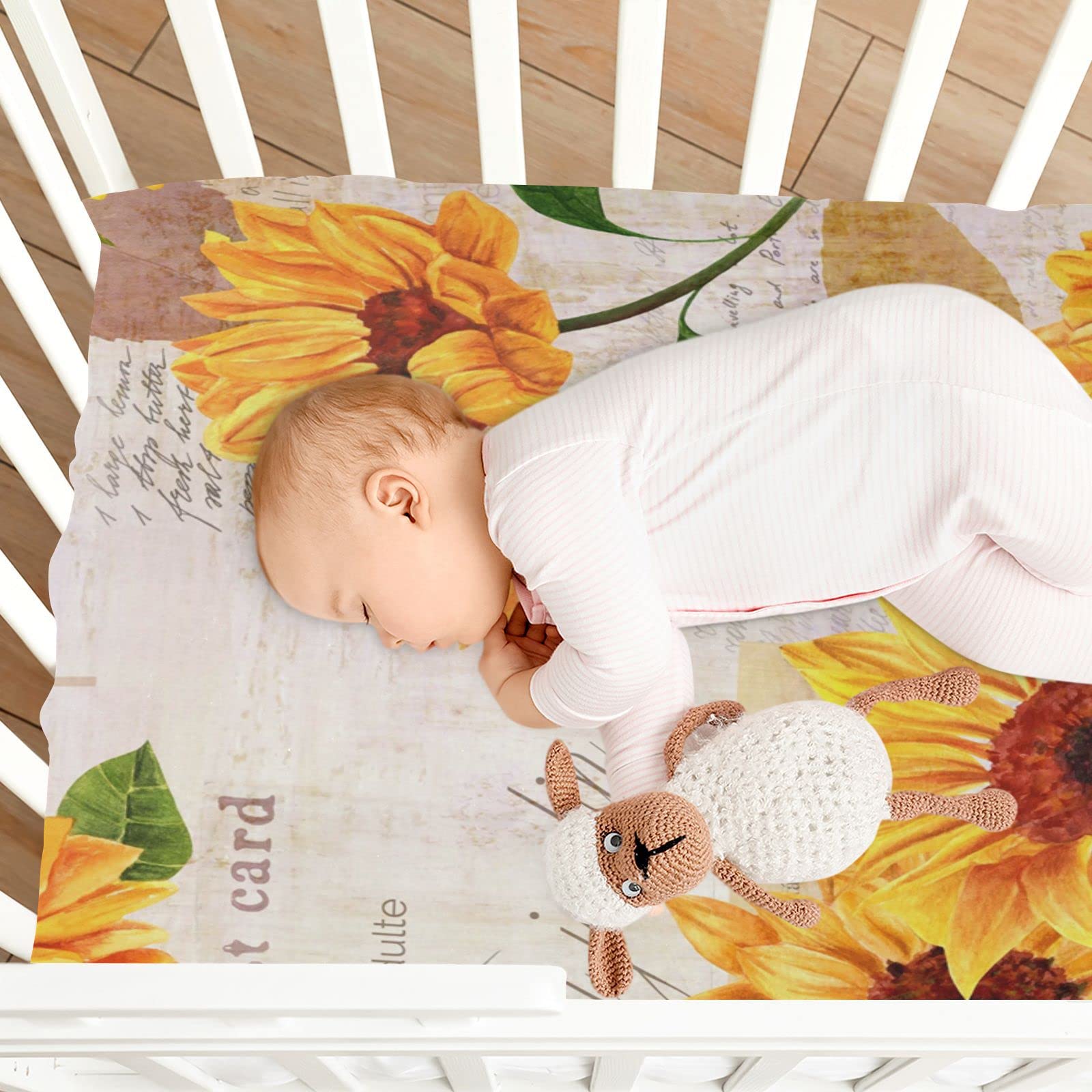 Spannbettlaken für Kinderbett, Vintage-Stil, Sonnenblume, weich, atmungsaktiv, pflegeleicht