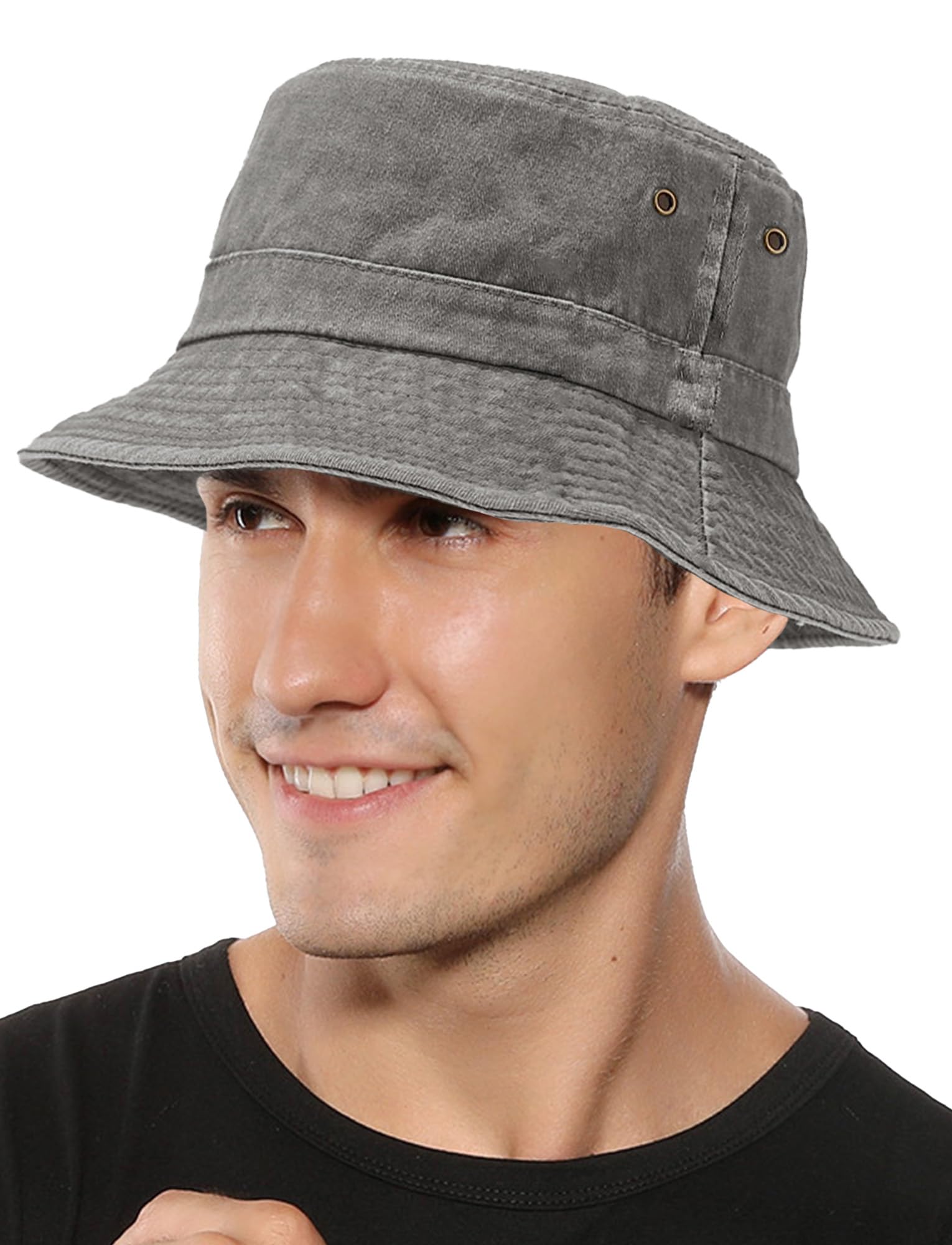 Unisex Denim Bucket Hat Sun Protection Fishing Hats Foldable Adjustable Packable Summer Travel Hats Grey
