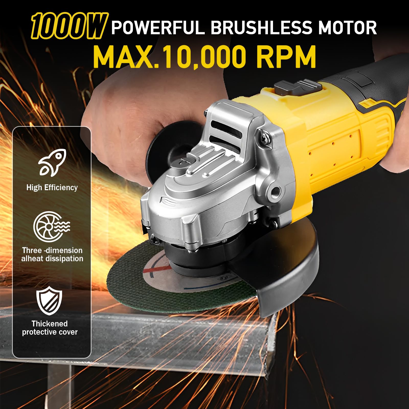 Bezprzewodowa szlifierka kątowa, bezszczotkowa szlifierka kątowa, kompatybilna z akumulatorem Dewalt 20 V, 125 mm, 10000 obr./min, profesjonalna elektryczna szlifierka kątowa z pomocniczym uchwytem