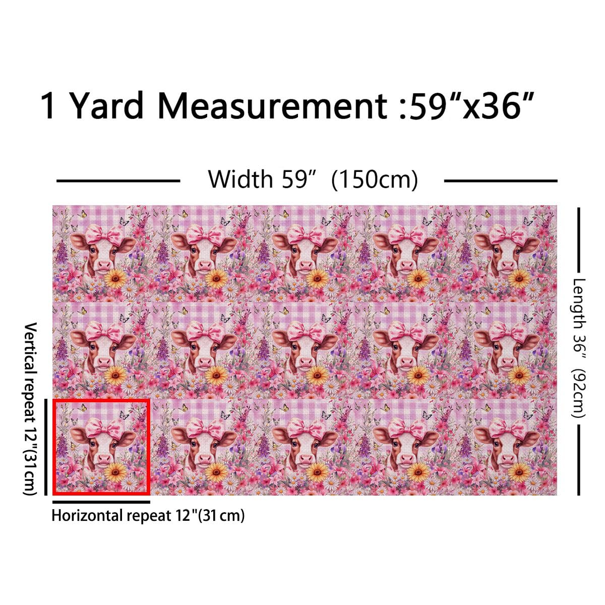 Homemissing Cute Highland Cow Tessuto 460x150cm Fiore Florale Stampa Tessuti Cartoon Animale Decorazione All ' Aperto Impermeabile Per Fai Da Te Cucina Artigianato Progetti Zoo Giardino Tema