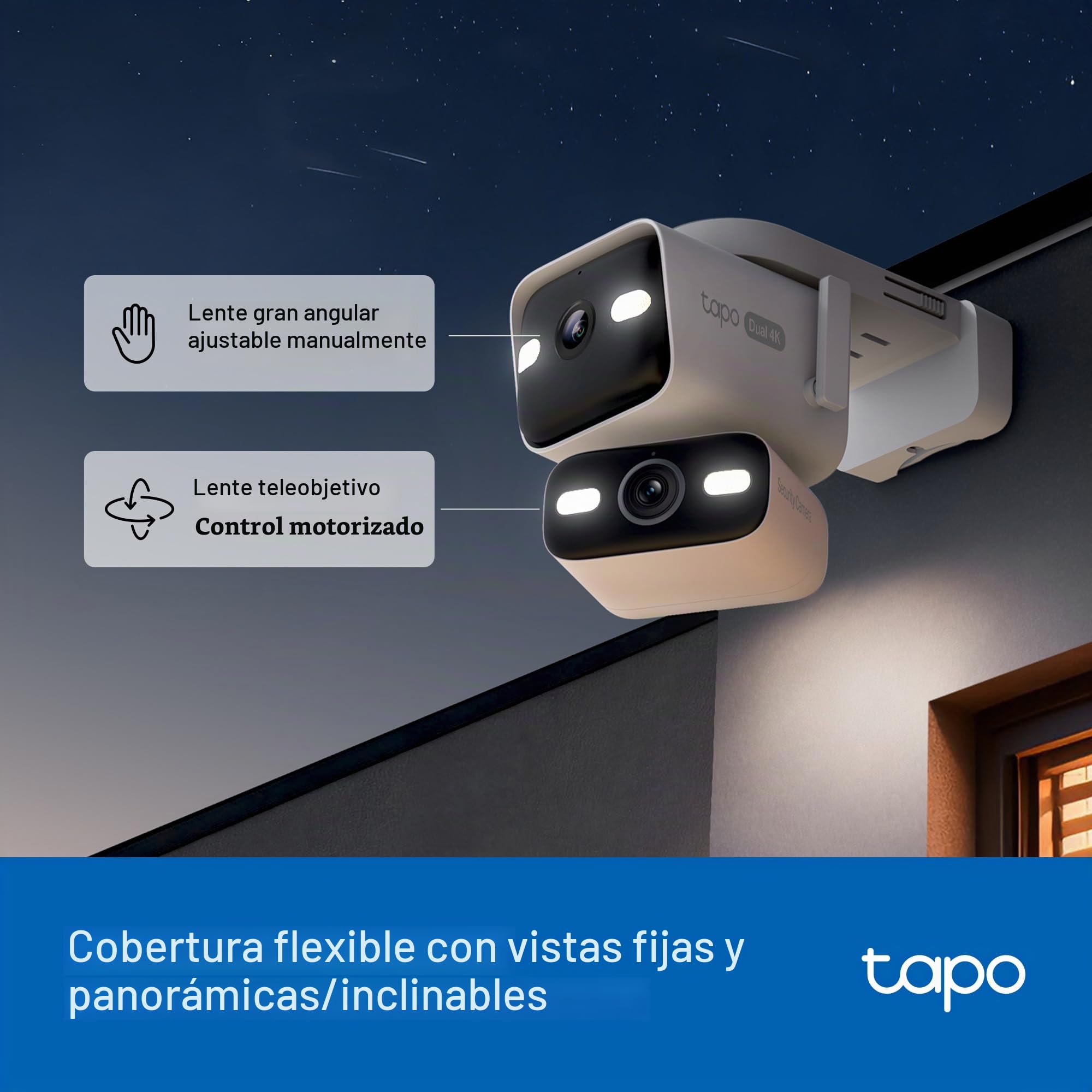 Tapo C575D - Cámara de Vigilancia Exterior WiFi 4K Doble Lente, Visión 170°, PTZ 360°, Seguimiento Inteligente IA, Visión Nocturna Color, PoE, IP66, Audio Bidireccional