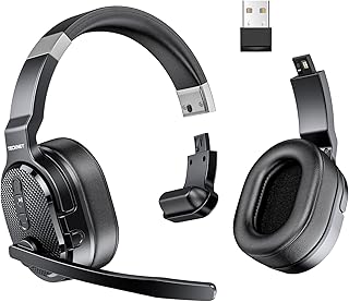 TECKNET Bluetooth Headset, Wireless Bluetooth Trucker Headset with Microphone Noise Cancelling 3 EQ Music Modes, Single and Dual Ear Wireless Headphones for Truck Drivers, Office, Call Centre Work