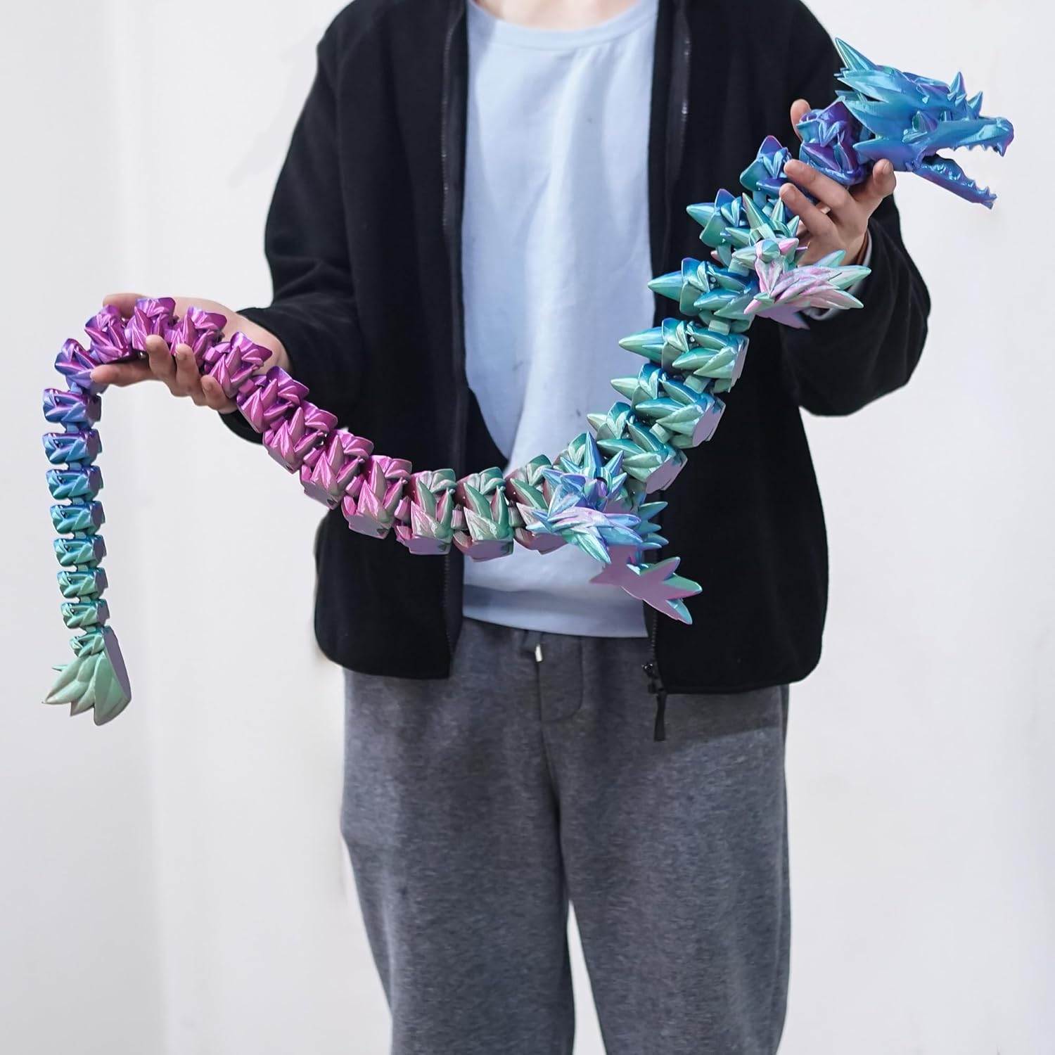 47.5inch Super Large 3D Printed Rose Dragon,Flexible Joint Animal Figurines, Cool Stuff Fun Gift,Home Office Decor,Fidget Toy for Adults Teens Boy Gifts Easter Basket Stuffers (PG-47.5inch)