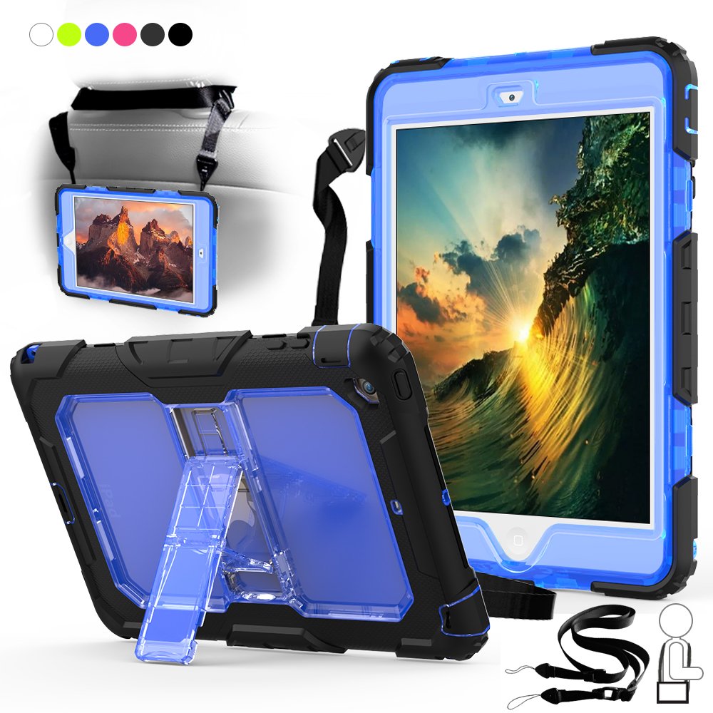iPad Mini Case, iPad Mini 2 Case， [Heavy Duty] 3-Layer Shockproof Full-Body Protective Rugged Cover Skin Built with Kickstand & Shoulder Strap for iPad Mini 1 2 3 1st 2nd 3rd Gen (Blue)