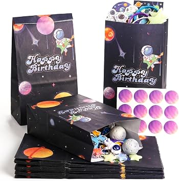 VGOODALL 24 Outer Space Party Favor Bags with Stickers, Astronaut Design
