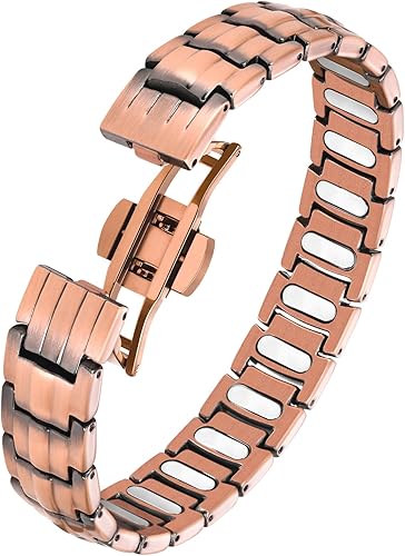 Jecanori Pure Copper Bracelet for Men, 5X Strength Magnetic Bracelets for Men with 5,000 Gauss Ellipses Magnets & Premium Butterfly Clasp