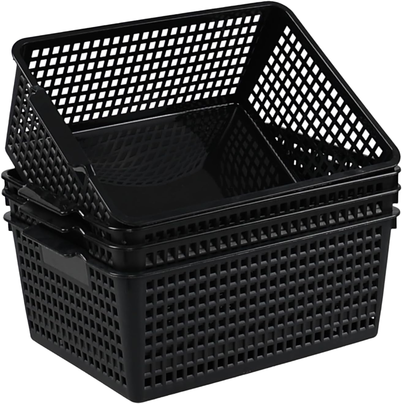 Plastic Storage Baskets for Organizing, 14.37" x 10.24" x 5.71", Pack of 4 (Black)