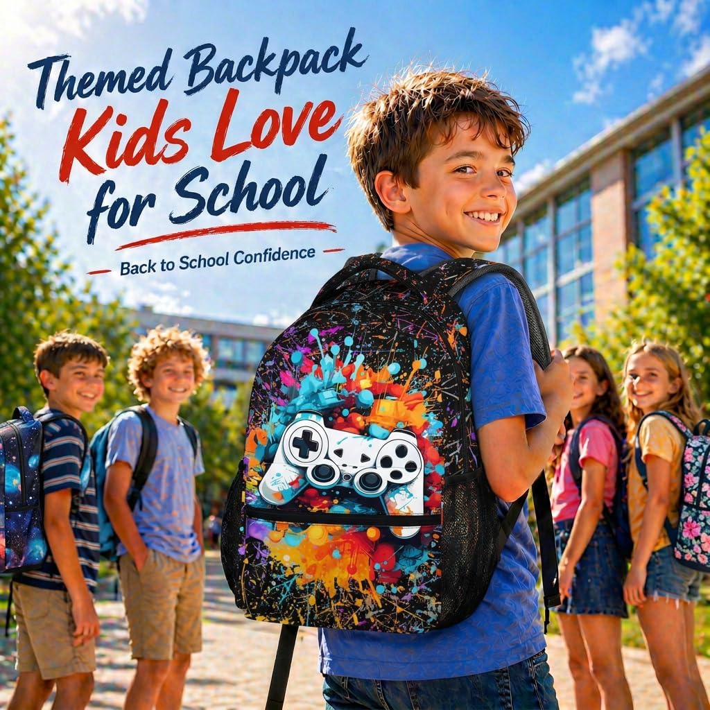 Boys Backpack for School Kids Toddlers Gaming Lovers, Gamer Backpacks Dourable Bookbag for Kindergarten Primary Preschool image 3