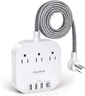 Power Strip with USB C, 3 Outlets 4 USB Ports (22.5W/4.5A) Desktop Charging Station, Flat Plug, 5ft Braided Extension Cor...