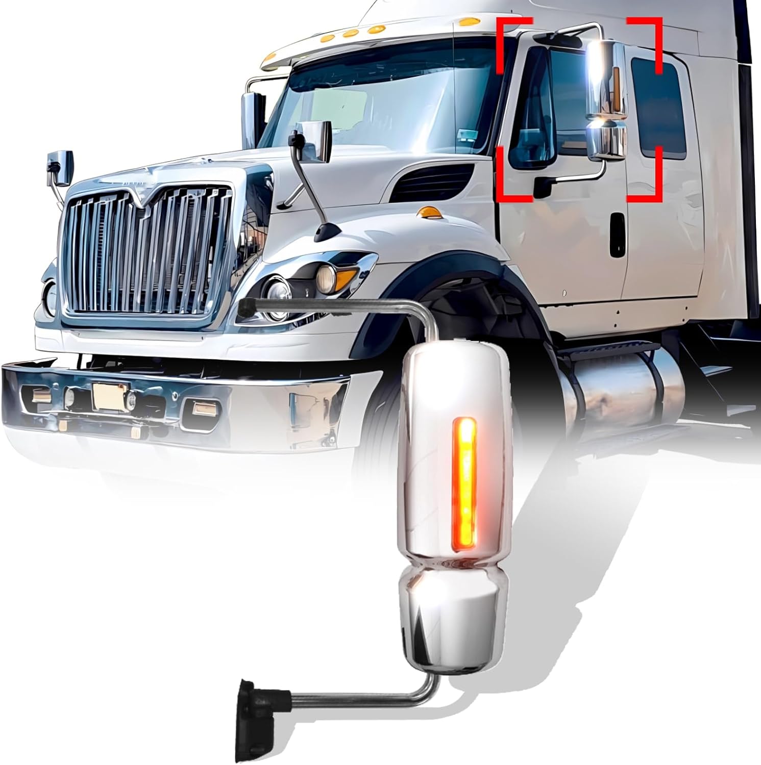 High Soar Chrome Door Mirror Assembly for INTERNATIONAL HARVESTER WORKSTAR 7600 7700 3678815C92 (Heated & Motorized Mirror, Driver/Left Side)