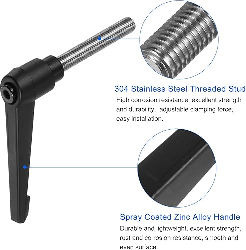Miniatura 33 de uxcell 2 manijas de palanca de sujeción, M8 x 3.150 in, perno macho roscado de acero inoxidable 304, asas ajustables de bloqueo de trinquete