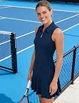 Misyula Robes de tennis pour femmes, Robe athlète avec short 2Pockets Robe d'entraînement de golf sans manches Polo Zip Up XS-XL