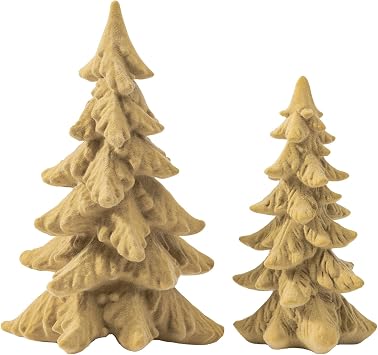 DN DECONATION Flocked Christmas Tree Figurines, Small Desk Christmas Tree Set of 2, Velvet Brown Resin Xmas Tree for Christmas Table Centerpieces, Winter Home Decor, Gift