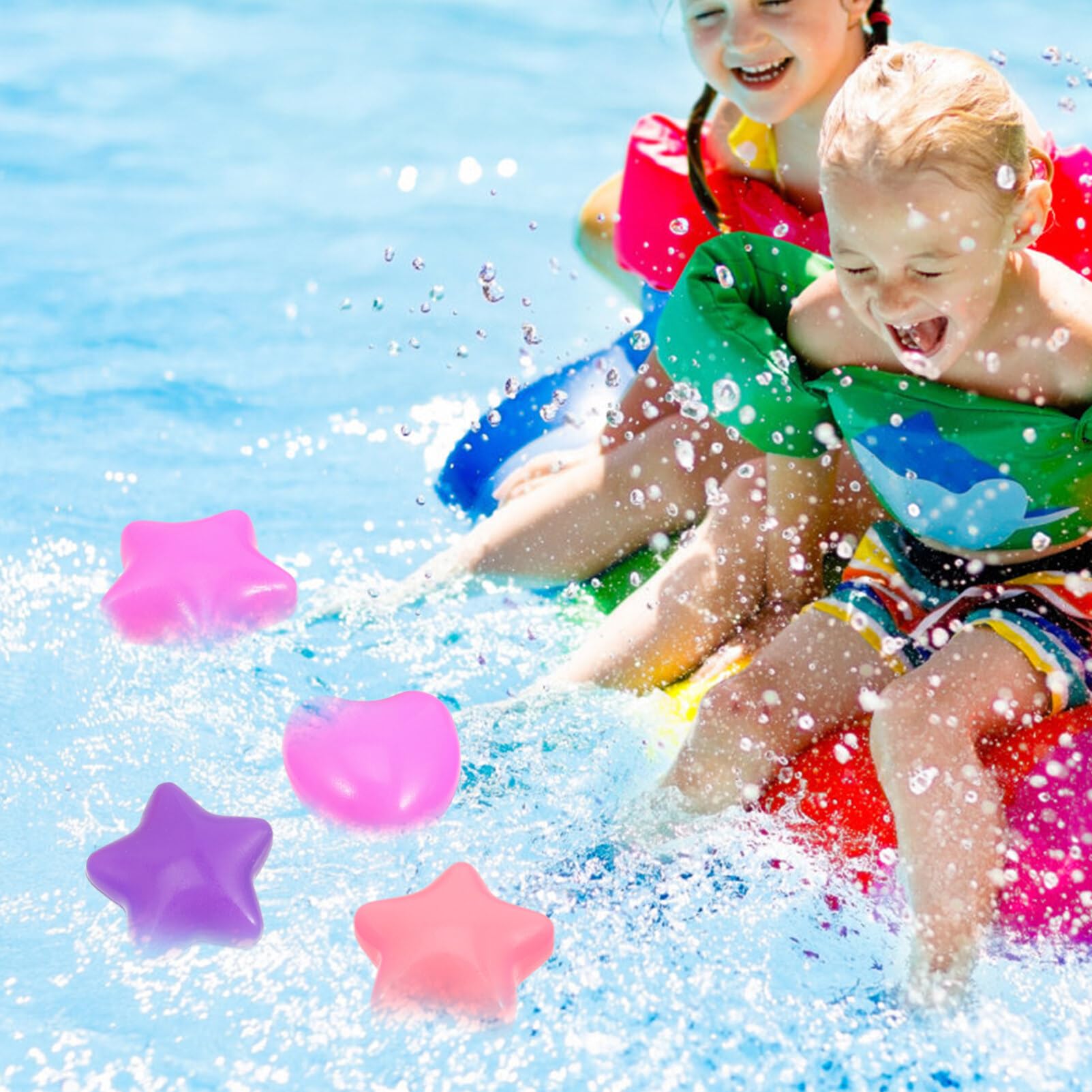 100 palline colorate dell'oceano a forma di cuore e stella, per bambini – giocattoli da nuoto in plastica per balli, feste e tempo di gioco