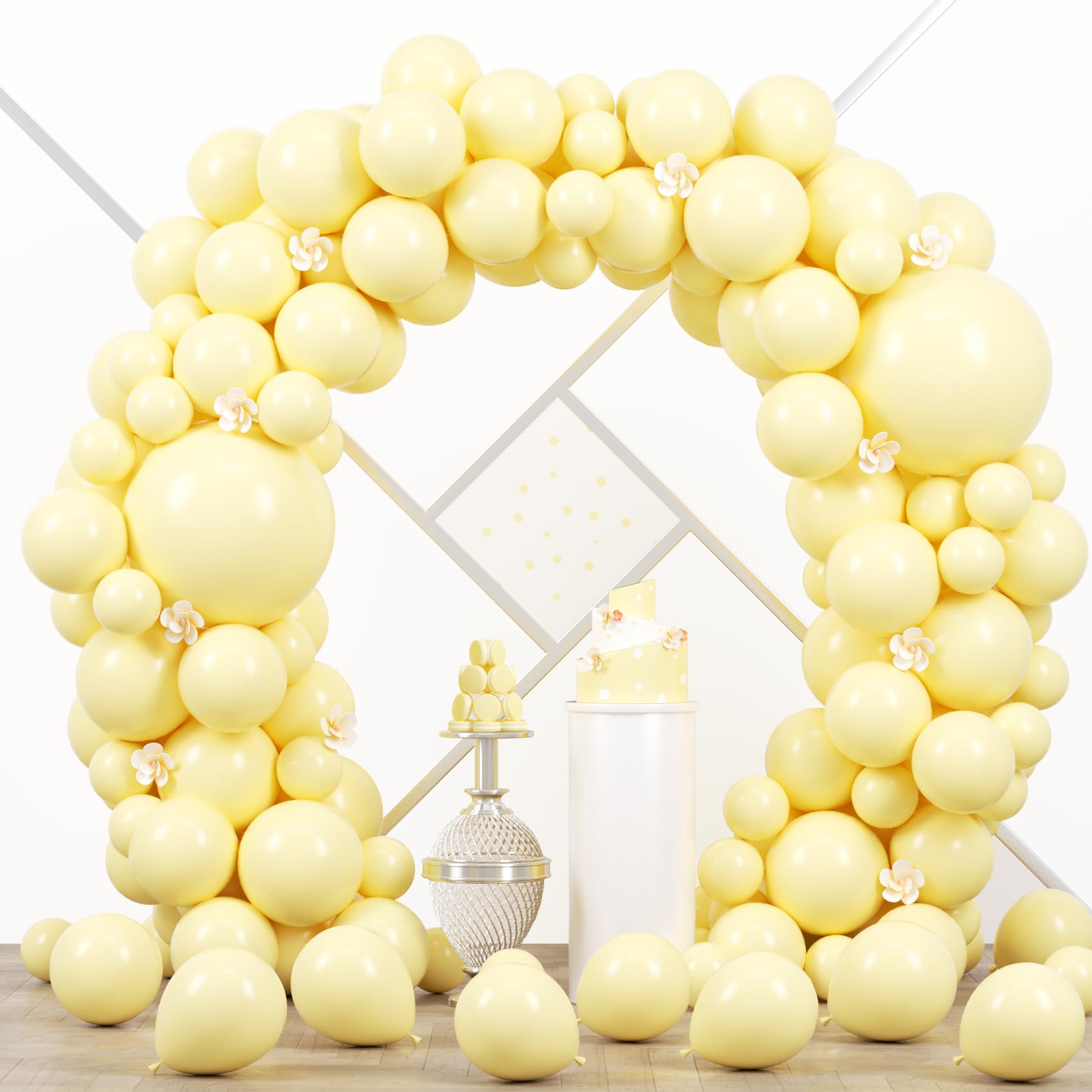 Voircoloria 90pcs Pastel Yellow Balloons Garland Arch Kit, 18 12 10 5 Inch