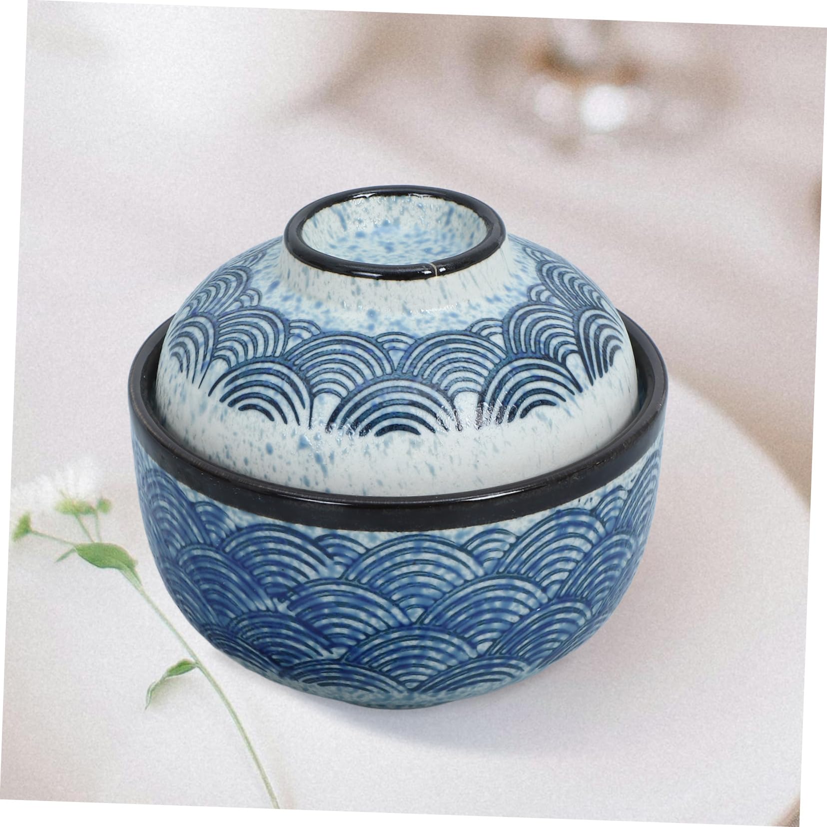 Japanisches Keramik-Schüssel-Set mit Deckel für Miso-Suppe und Heimreis