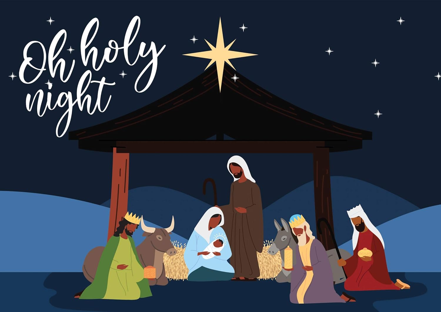 Oh Holy Night Black Nativity Scene Christmas Cards