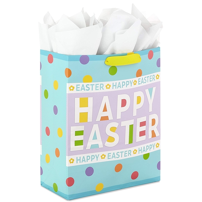 Hallmark 15寸超大耶稣复活节礼品袋（快乐复活节，波点图案）