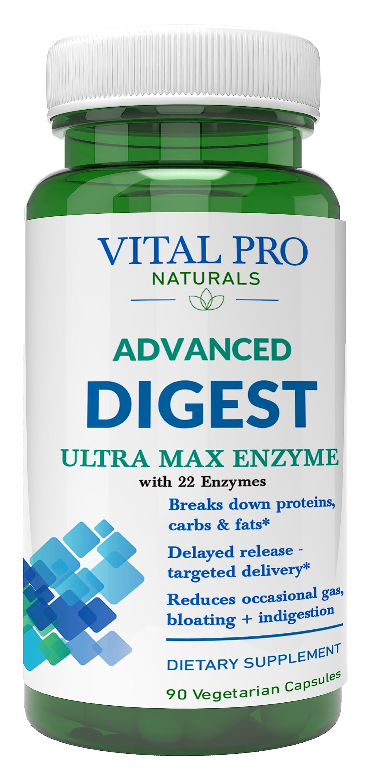 Vital Pro Naturals – Advanced Digest Natural Digestive Enzyme Supports The Breakdown of Proteins, Fats, and Carbohydrates and Reduces Occasional Gas, Bloating and Indigestion 90 Capsules