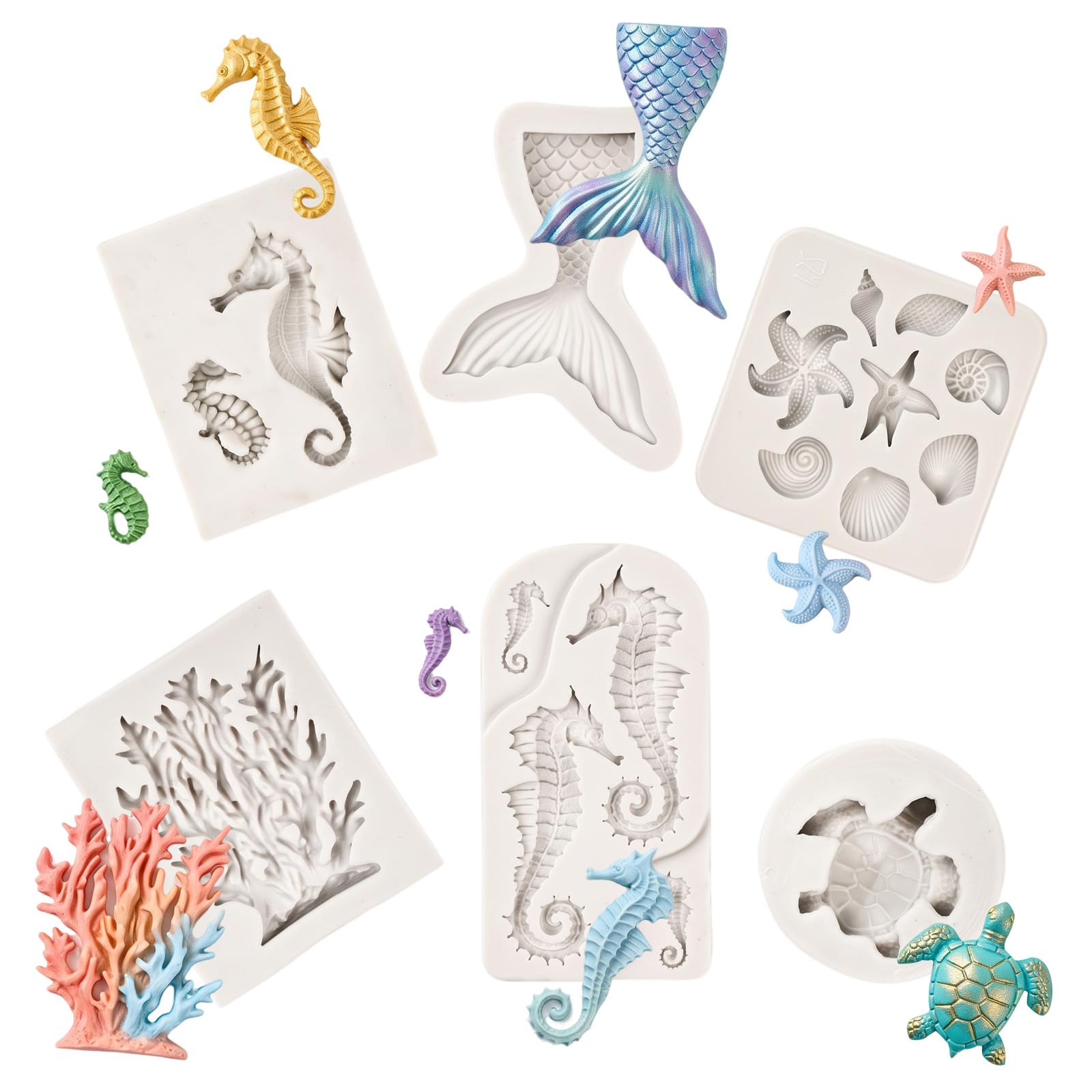 Qwrqwr 6 Pcs Marine Themed Silicone Mould Set, Grey for Cake Fondant
