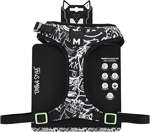 M-Pets Urban Style Siyah/Beyaz Easy Fit Köpek Göğüs Tasması (L)