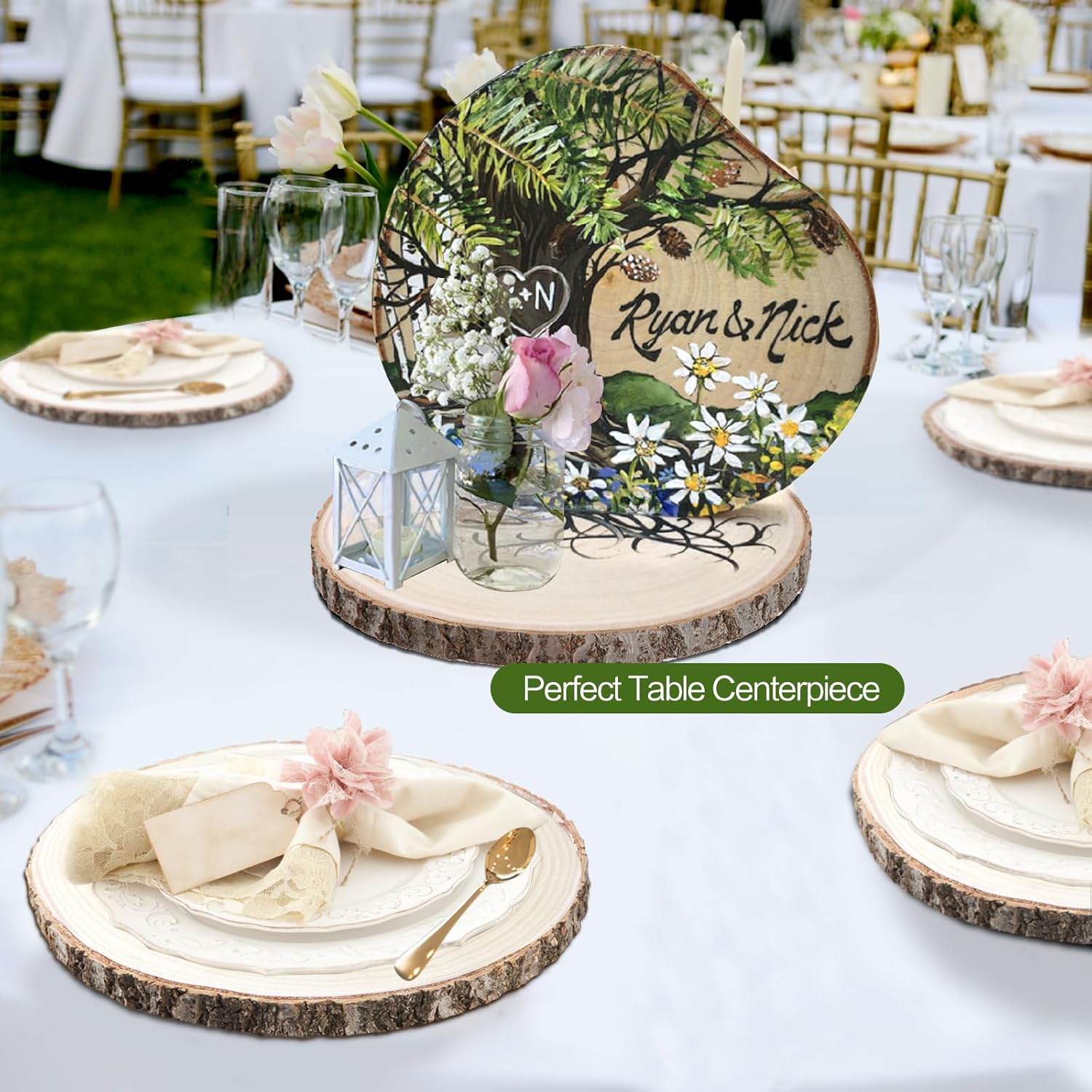 6 Pcs 12-14 Inches Wood Slices for Centerpieces Large Wood Rounds,Wooden Centerpieces for Tables,Round Wooden Discs for DIY Craft,Baby Shower,Wedding,Christmas,Table Decor