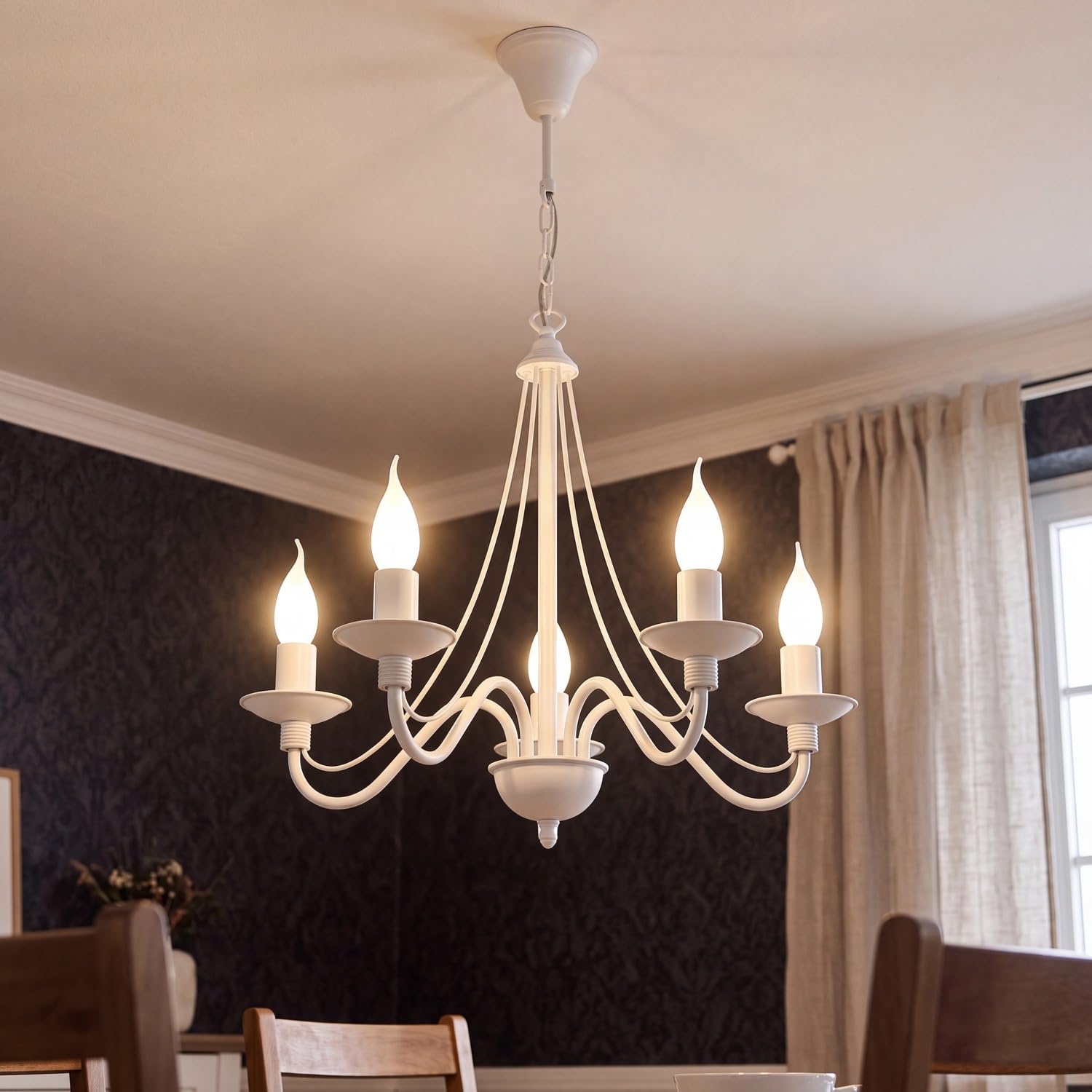 Licht-Erlebnisse Kronleuchter Metall Pendellampe Weiß 5-flammig E14 Rustikal opulent Esstisch Lampe Wohnzimmer Pendelleuchte