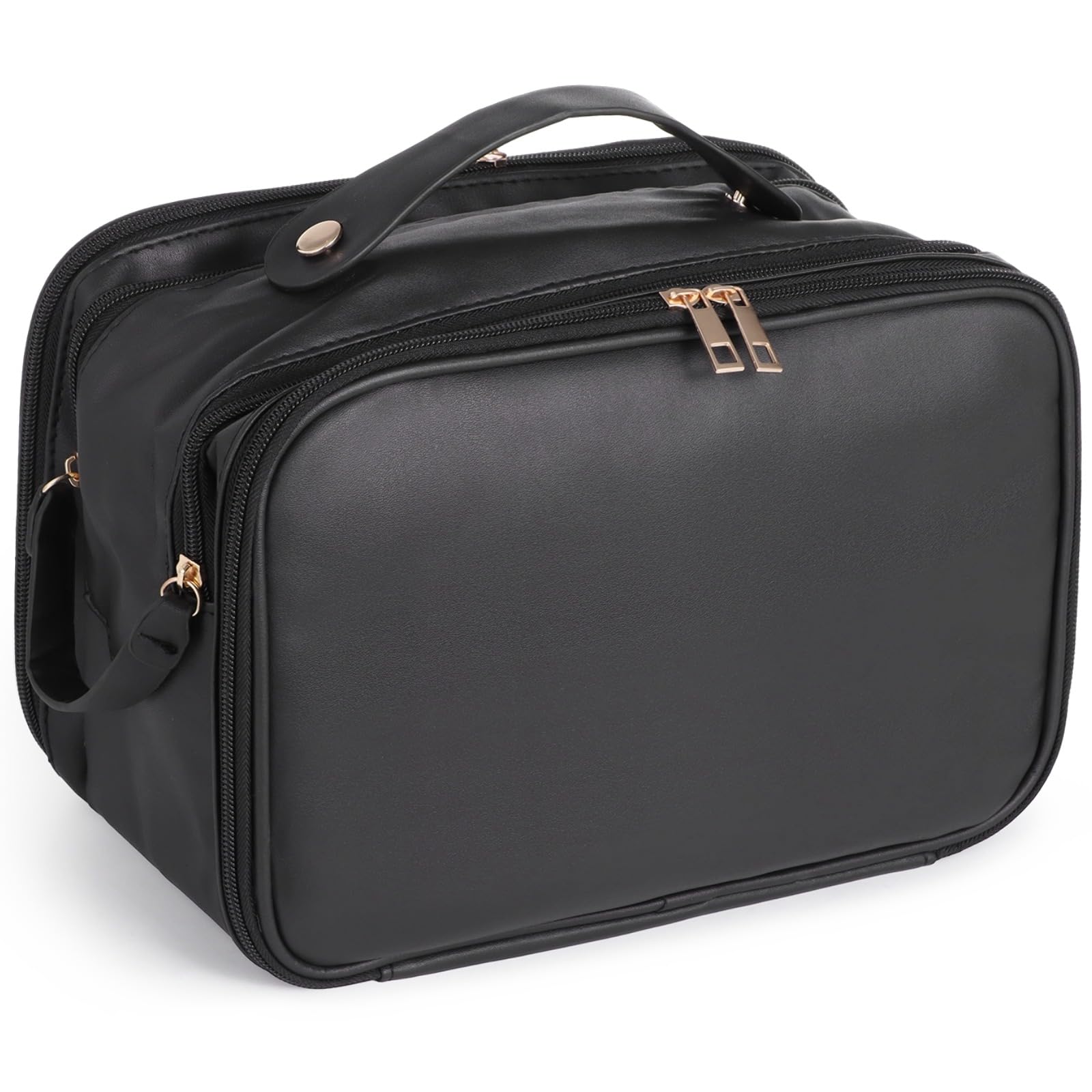 Kosmetiktasche für Reisen, große Make-up Tasche mit Mehreren Ebenen, Organizer mit Griff, PU Leder, wasserabweisend, tragbare Reißverschlusstasche mit aufstellbarem Pinselhalter