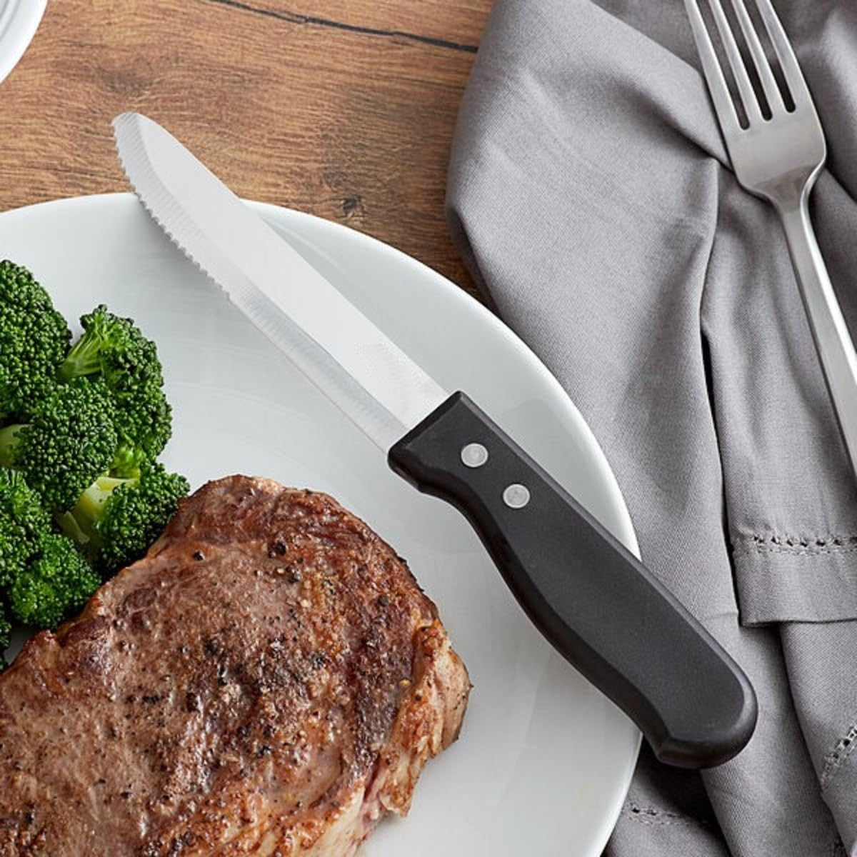 TrueCraftware- 5” Stainless Steel Round Tip Jumbo Steak Knife with Black Plastic Handle Set of 12- Steak Knives Dinner Knives Meat Cutter Knife Set for Home and Restaurants