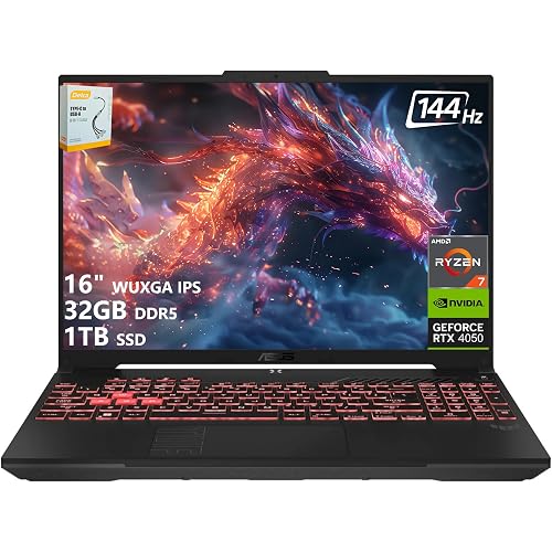 ASUS TUF A16 Gaming Laptop | 16" WUXGA IPS 144Hz | AMD 6-Core Ryzen 7 7445HS | 32GB DDR5 1TB SSD | NVIDIA GeForce RTX 4050 (194 AI Tops) | Backlit Keyboard USB 4 Wi-Fi 6 Win11 w/DLCA Accessory
