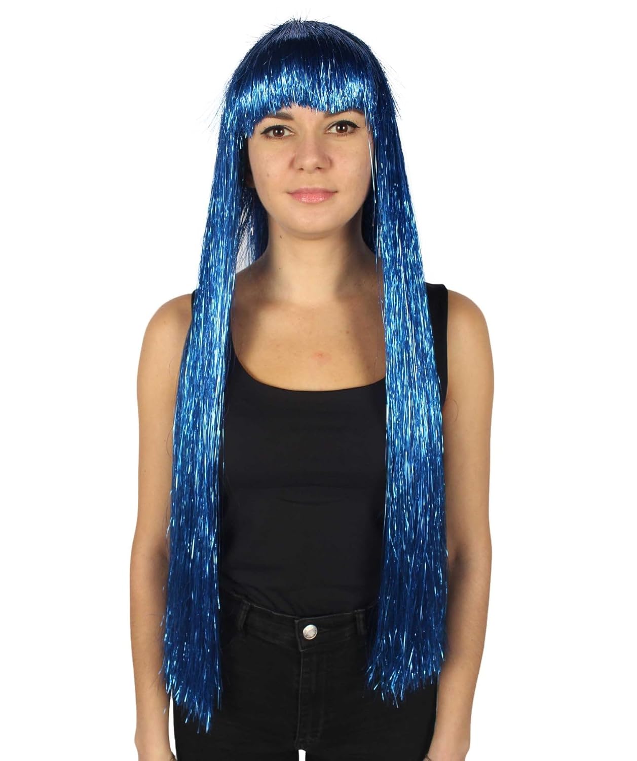Long Tinsel Wig for Women Glamorous Party & Cosplay Accessory | 23 Inch Comfortable Capless Cap Design Flame-retardant Synthetic Fiber - Gold