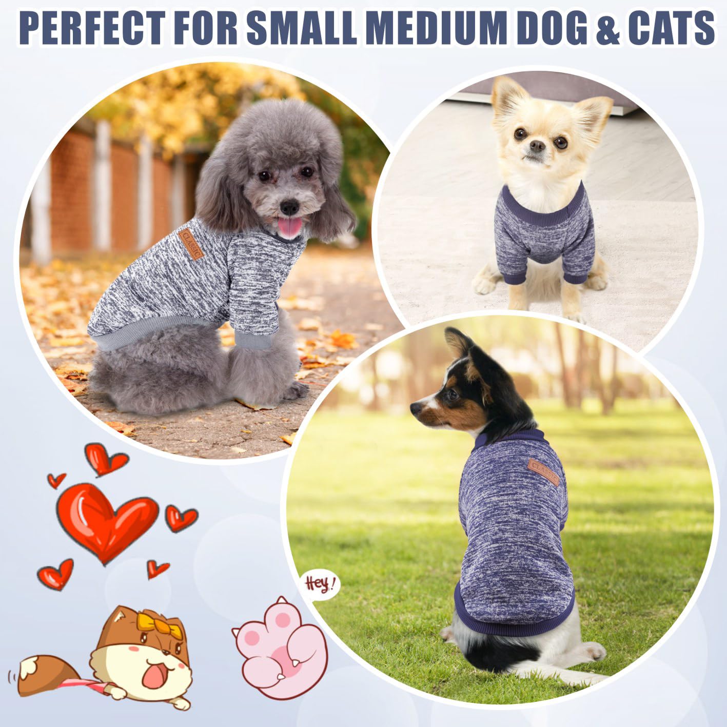 Idepet Maglione per animali domestici (Grigio BluNavy, L)