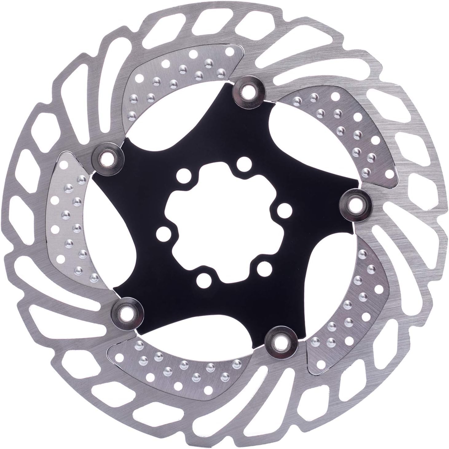 YBEKI Rotor de frein à disque de vélo 140 mm, 160 mm, 180 mm, 203 mm avec 6 boulons pour dissipation de la chaleur de vélo de route en acier inoxydable (noir, 180 mm)