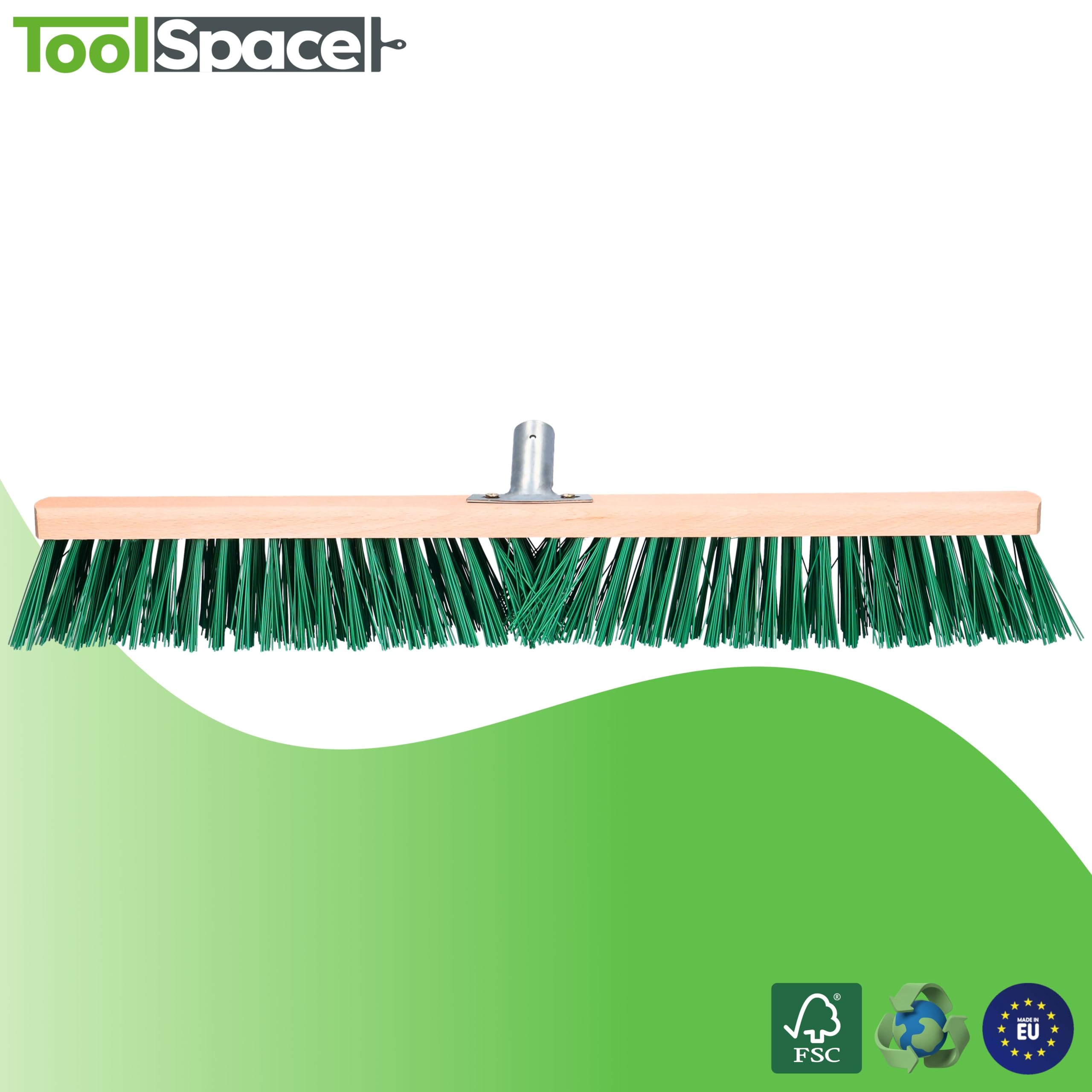 ToolSpace Straßenbesen 60 cm - 2 Stück - Holz Kehrbesen für den Terrasse, Garage, Pflaster, die Wege, PET Borsten Industriebesen mit Stielloch Schrubber ohne Stiel Saalbesen Gartenbesen Großraumbesen