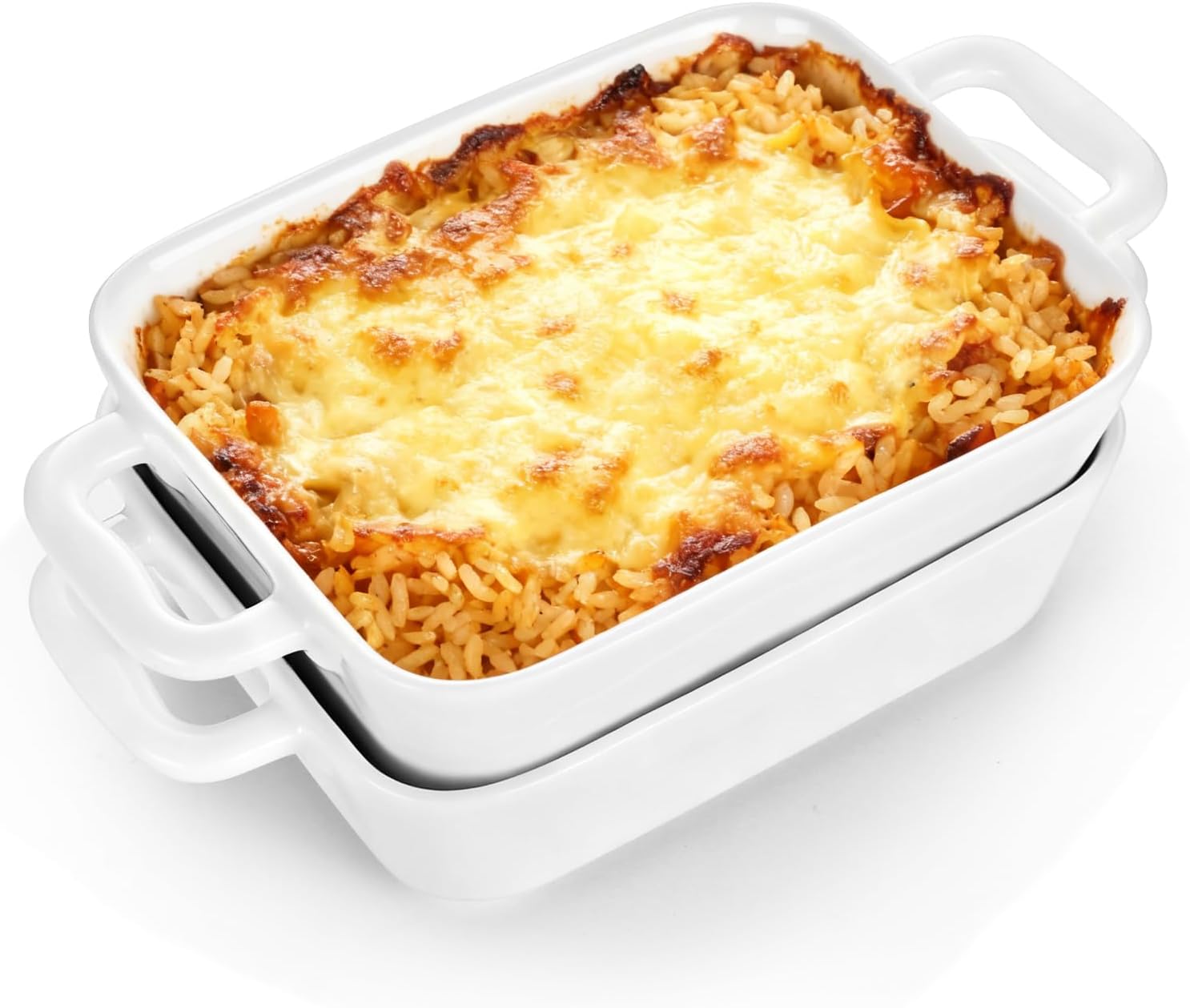 – Kitchen Set of 2 Mini Rectangular Ceramic Baking Dishes, Individual Casserole Dishes for Lasagna, Kids Portions, Oven Safe