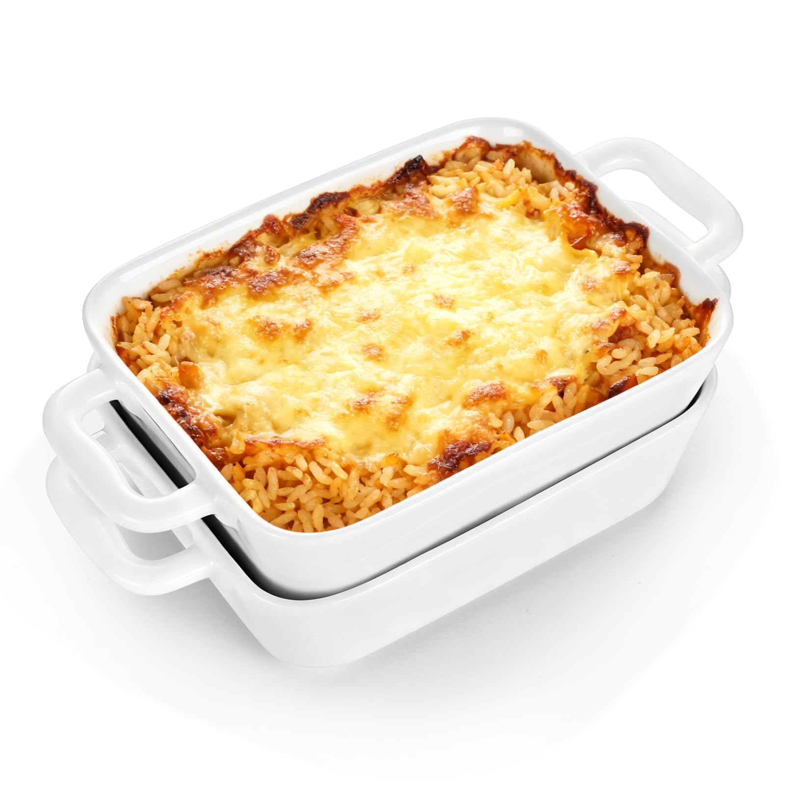 Kitchen Set of 2 Mini Rectangular Ceramic Baking Dishes, Individual Casserole Dishes for Lasagna, Kids Portions, Oven Safe