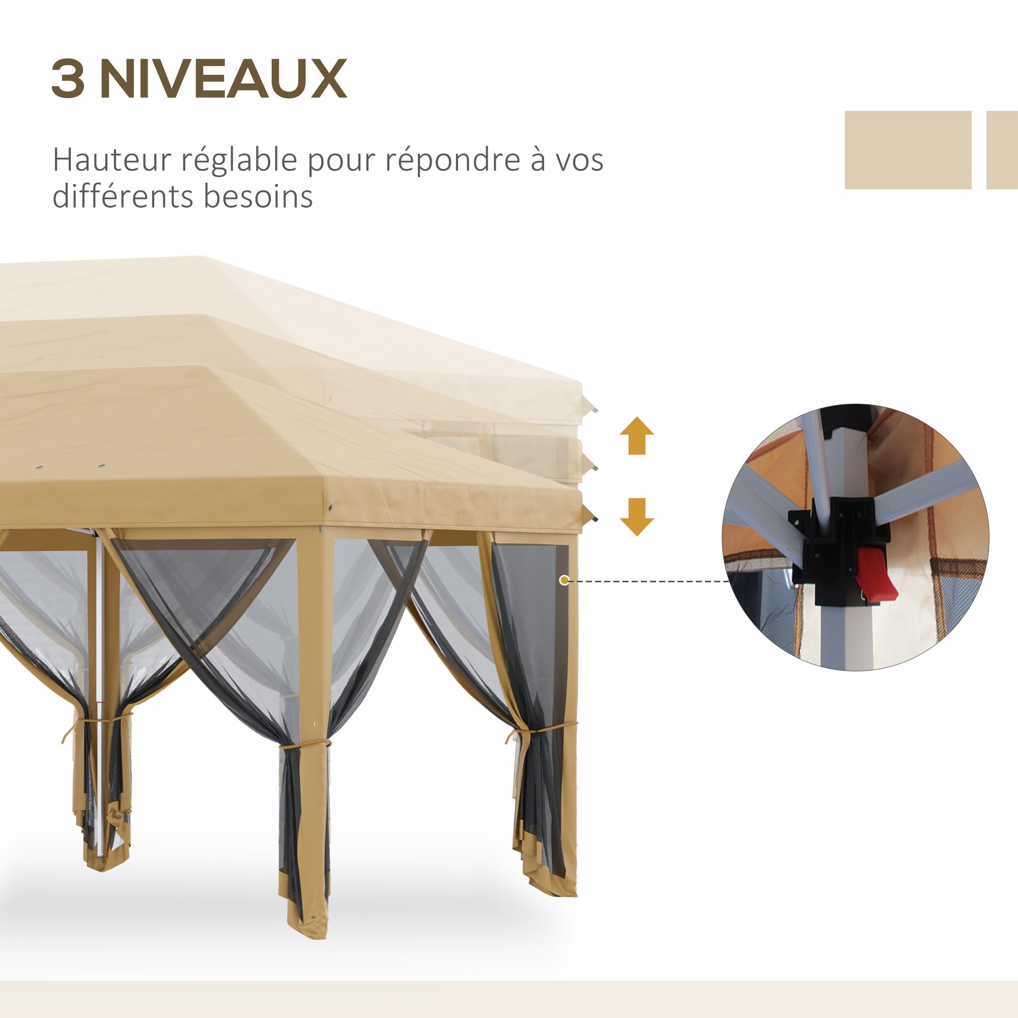 Outsunny Tonnelle Pliante tonnelle de Jardin extérieure Barnum Pliant Pop-up pavillon de terrasse 6 x 3 m Anti-UV moustiquaires Amovibles + Sac de Transport Beige
