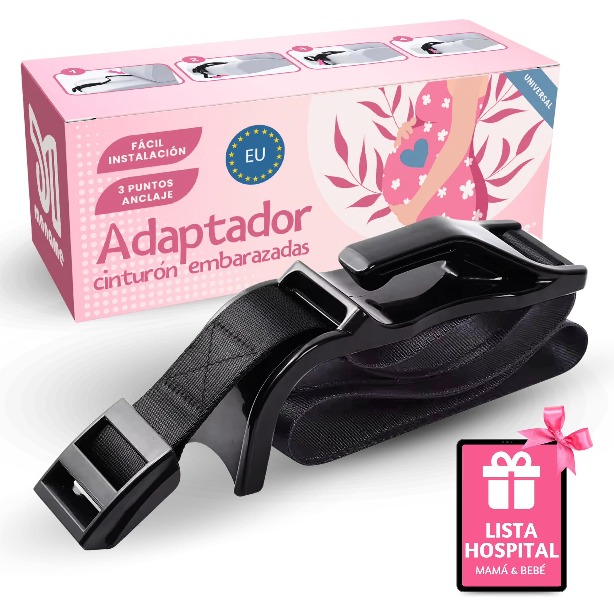 Adaptador Cinturon De Seguridad Para Embarazada. Ajustador Homologado Para Maternidad, Protege A Tu Bebe En El Coche De Impactos, Presiones. Anclaje Premama Embarazo.