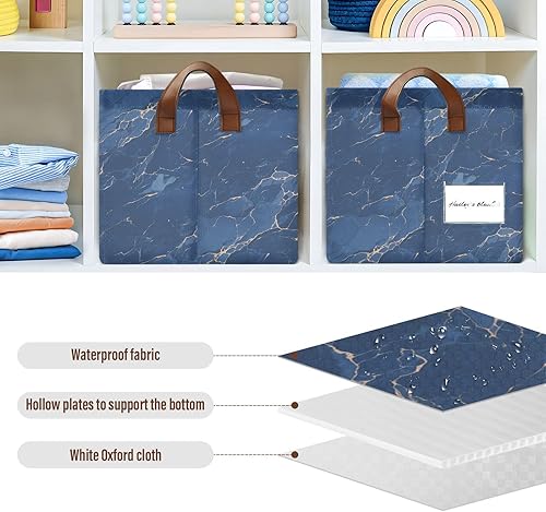 Miniatura 6 de Cartoon Marble Dark Blue Decorative Foldable Storage Baskets Cube Storage Organizer with Handles Shelves Closet Books for Organizing Clothes cajas